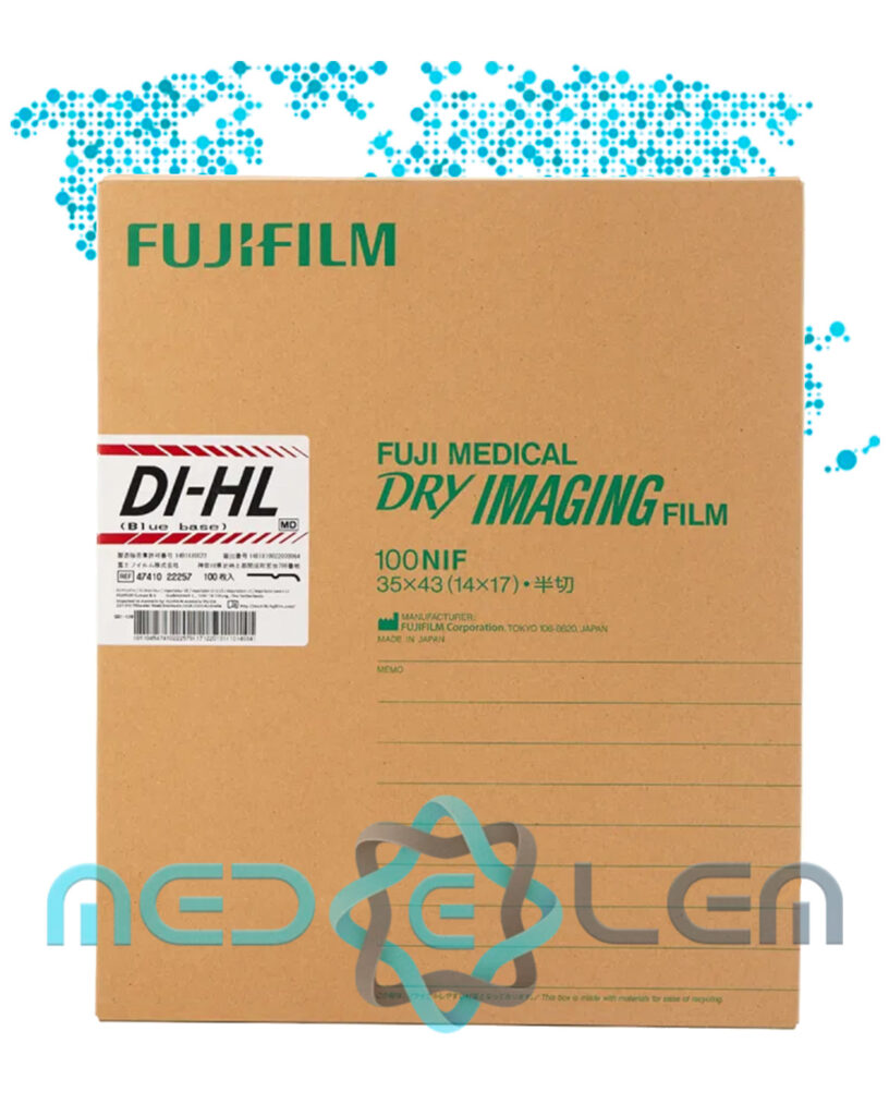 FUJIFILM DI-HL Film – high-resolution dry laser film for CT, MRI, DRYPIX printers with Dmax 3.6 and anti-static base for clean medical image printing.