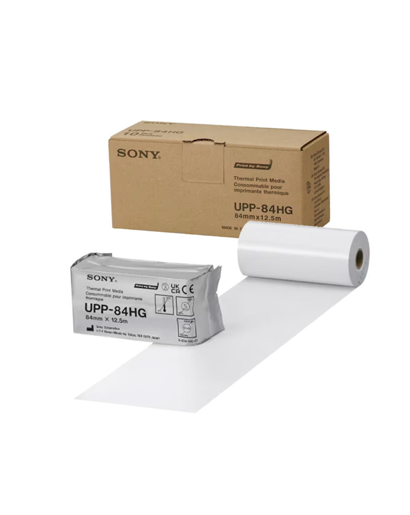 Sony UPP-84HG high-gloss black and white thermal print media roll 84 mm × 12.5 m for Sony medical video printers